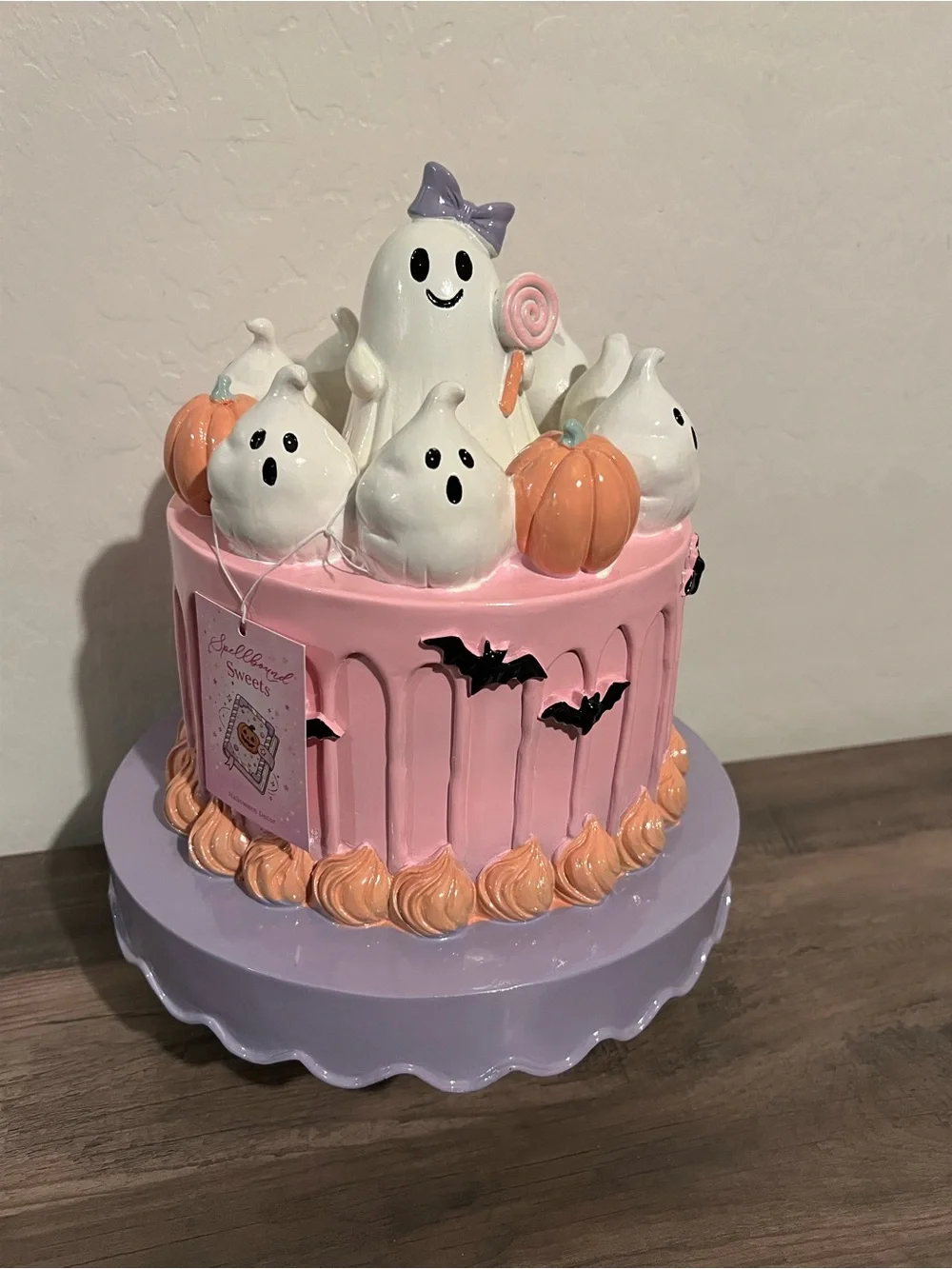 Halloween Ghost Bat & Pumpkin Cake Resin Table Decor Orange Pink & Purple